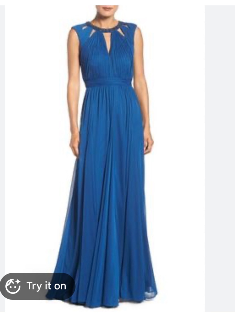 Adrianna Papell Royal Blue Sleeveless Pleated Chiffon Gown Size 8 New